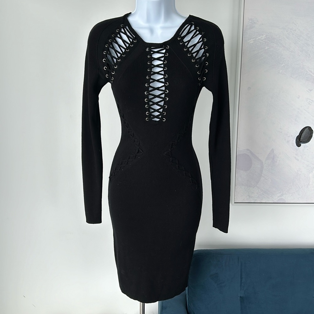 XS GUESS Black Dress Cut Out with Tie up Strings